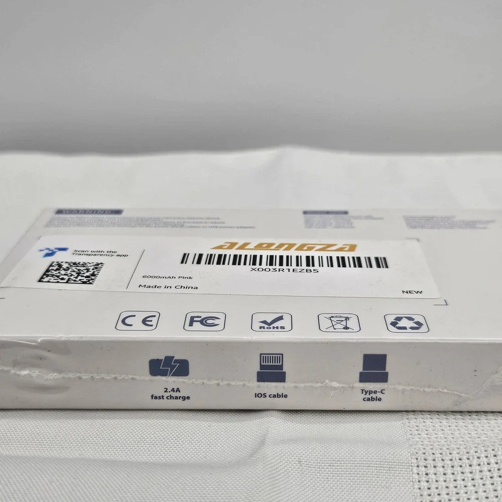 Alongza SK95 6000mAh Power Bank Pink Mini Portable Charger Built-in Cables‎ NEW